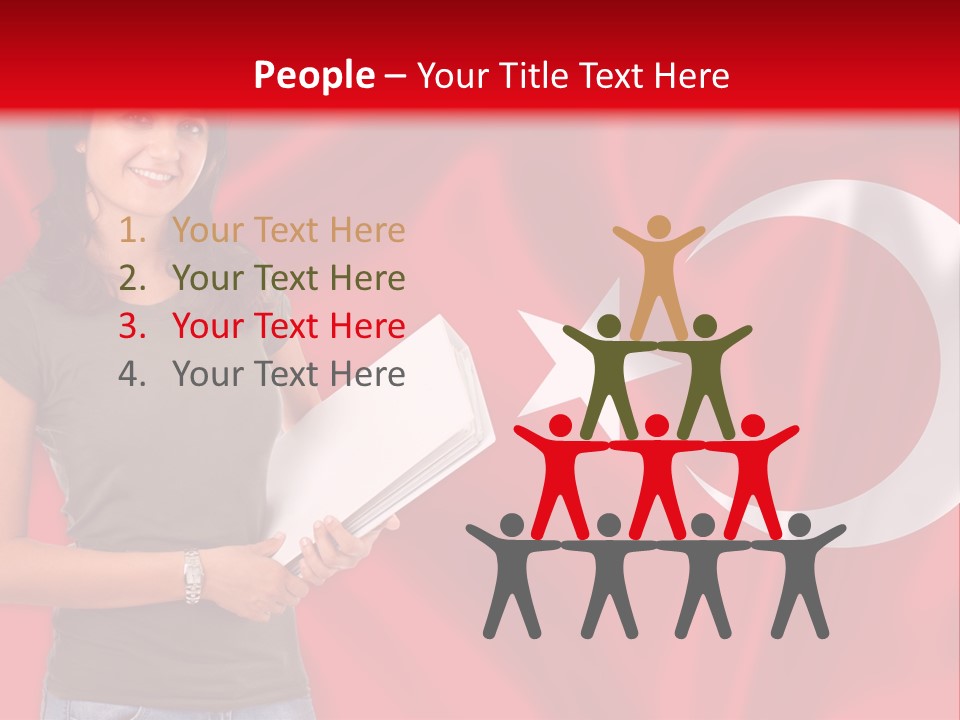 A Woman Holding A Piece Of Paper In Front Of A Flag PowerPoint Template