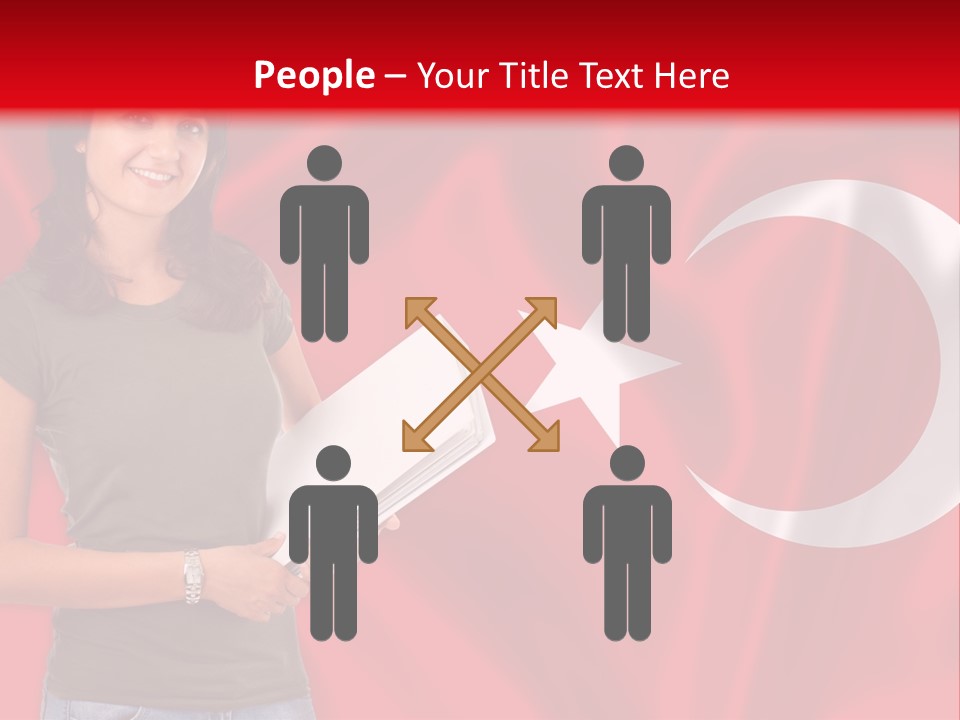 A Woman Holding A Piece Of Paper In Front Of A Flag PowerPoint Template