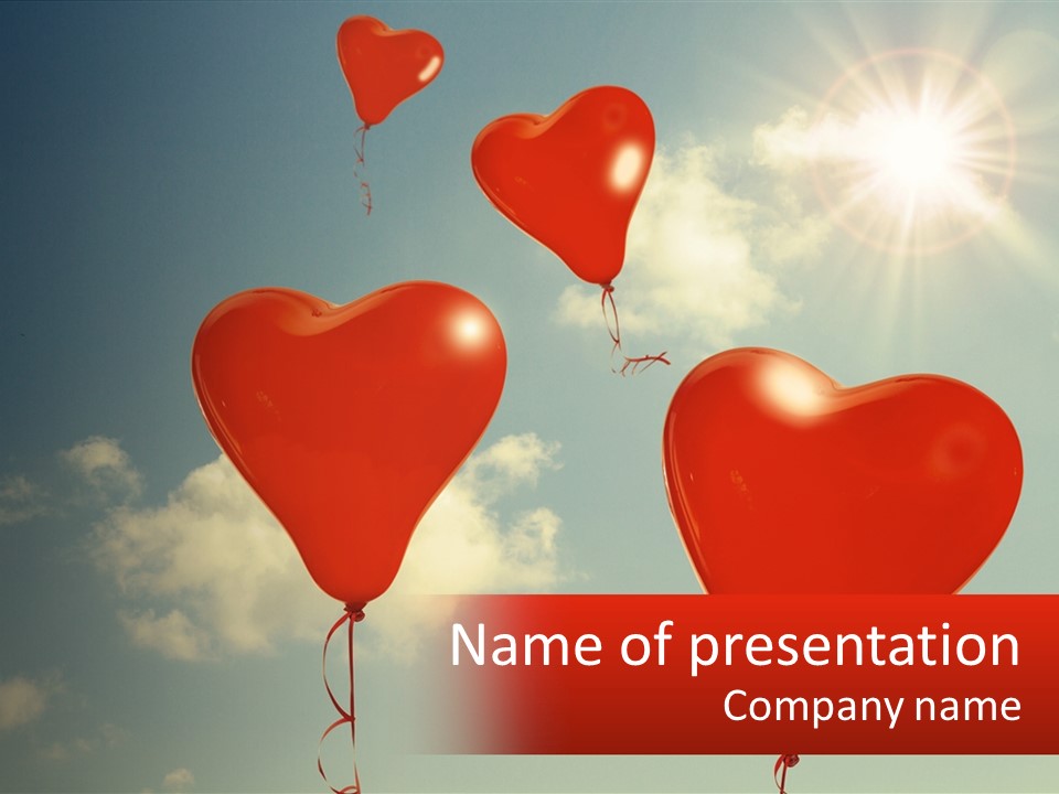 A Group Of Red Heart Shaped Balloons Floating In The Air PowerPoint Template
