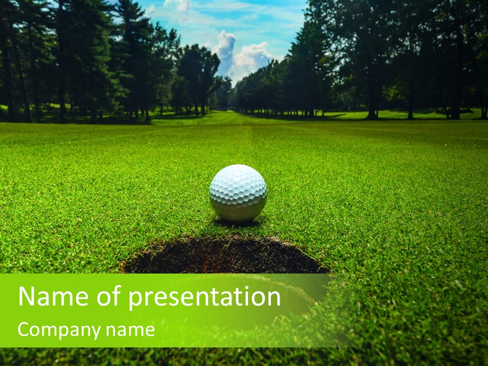 A Golf Ball Sitting On Top Of A Hole In The Grass PowerPoint Template