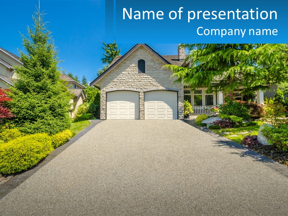 A Driveway With A House And Trees In The Background PowerPoint Template