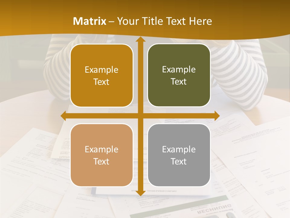 A Woman Sitting At A Table With A Calculator And Papers PowerPoint Template