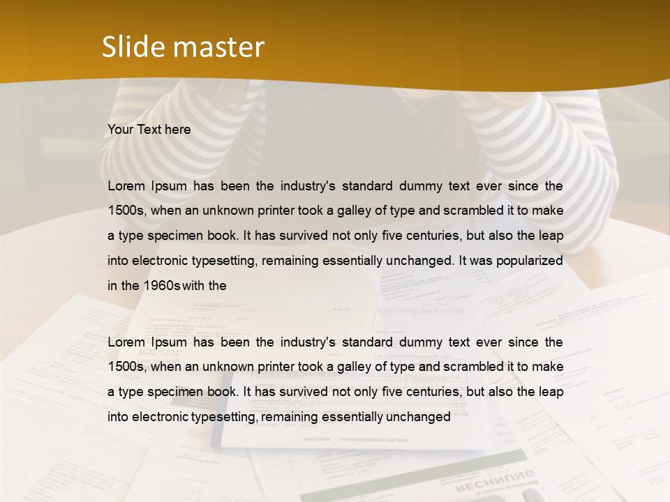 A Woman Sitting At A Table With A Calculator And Papers PowerPoint Template