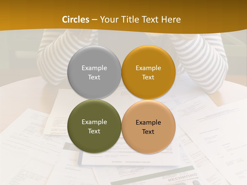 A Woman Sitting At A Table With A Calculator And Papers PowerPoint Template