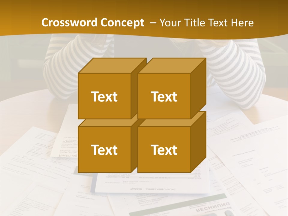 A Woman Sitting At A Table With A Calculator And Papers PowerPoint Template