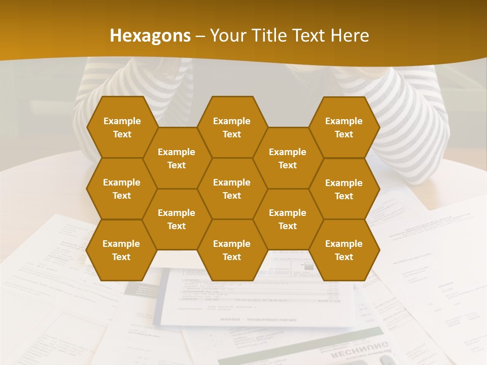 A Woman Sitting At A Table With A Calculator And Papers PowerPoint Template