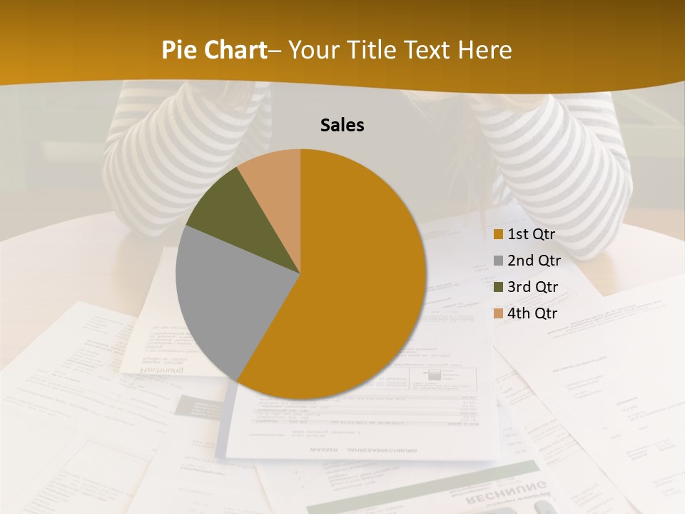 A Woman Sitting At A Table With A Calculator And Papers PowerPoint Template