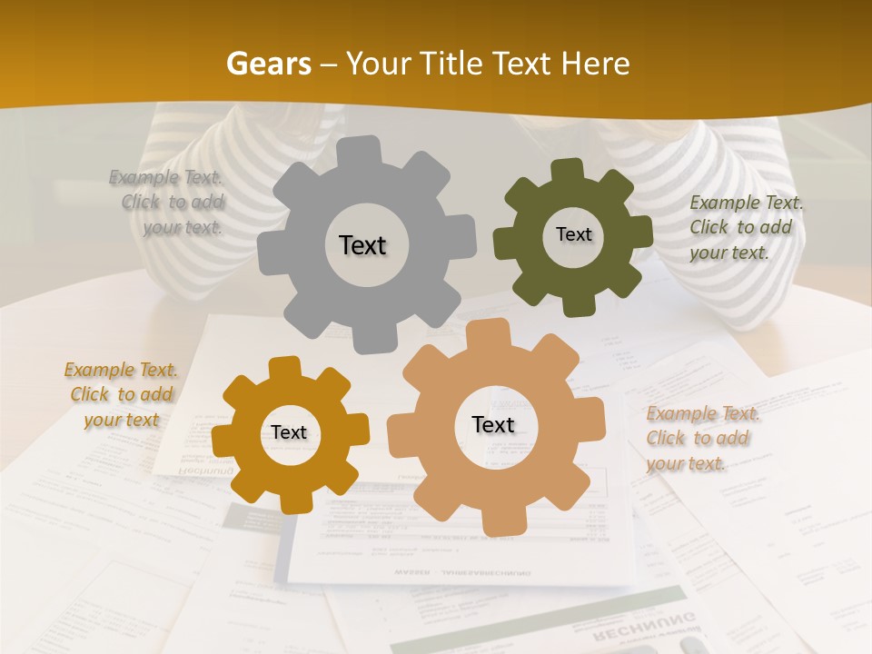A Woman Sitting At A Table With A Calculator And Papers PowerPoint Template