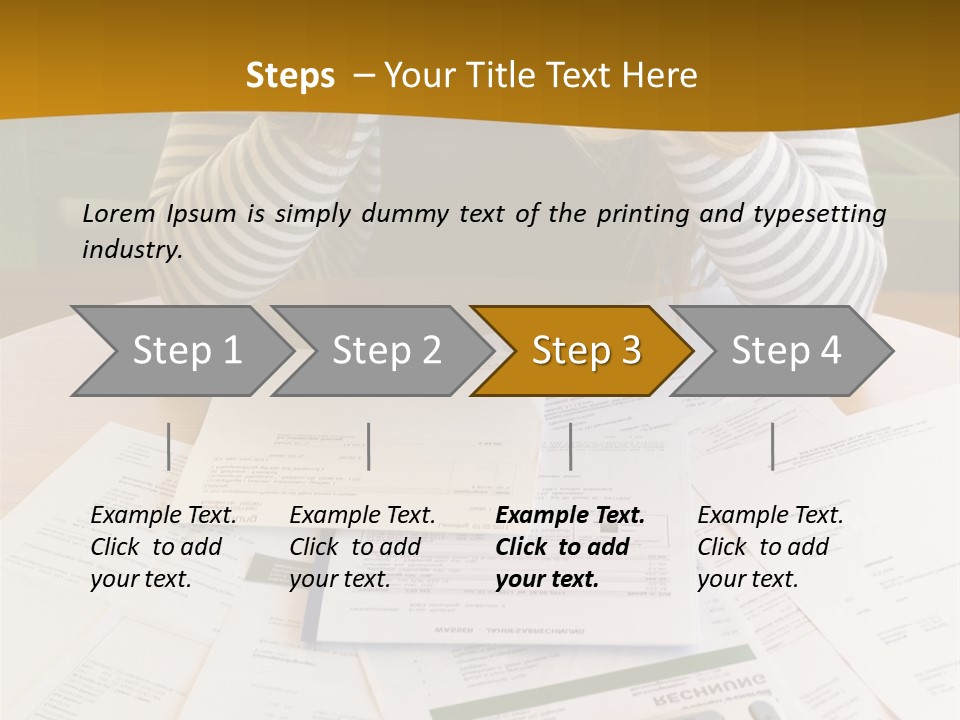 A Woman Sitting At A Table With A Calculator And Papers PowerPoint Template
