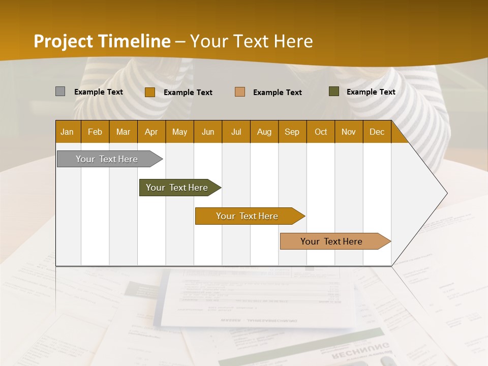 A Woman Sitting At A Table With A Calculator And Papers PowerPoint Template