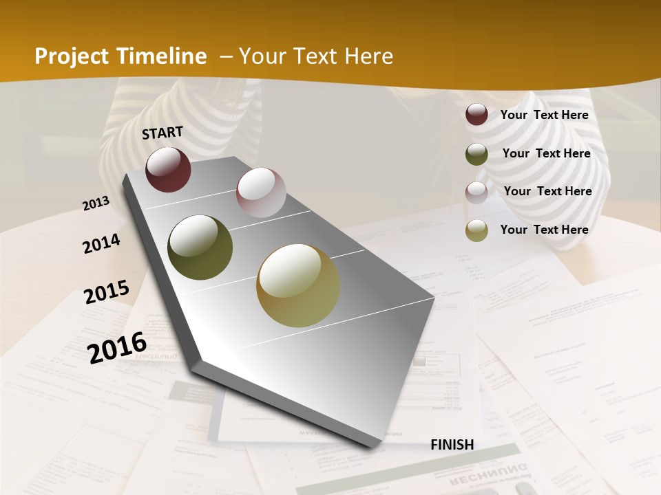 A Woman Sitting At A Table With A Calculator And Papers PowerPoint Template