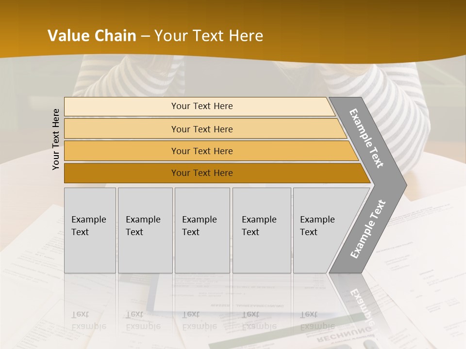 A Woman Sitting At A Table With A Calculator And Papers PowerPoint Template