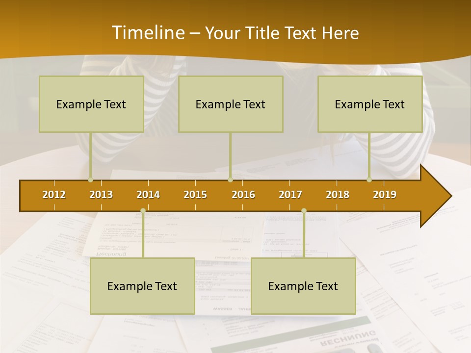 A Woman Sitting At A Table With A Calculator And Papers PowerPoint Template