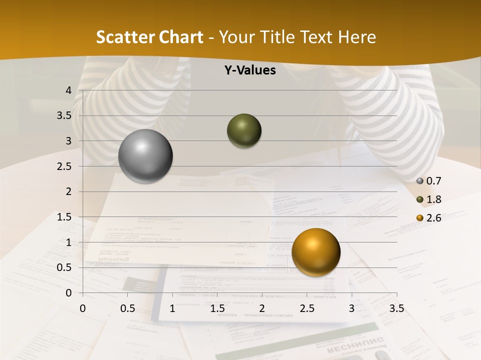 A Woman Sitting At A Table With A Calculator And Papers PowerPoint Template