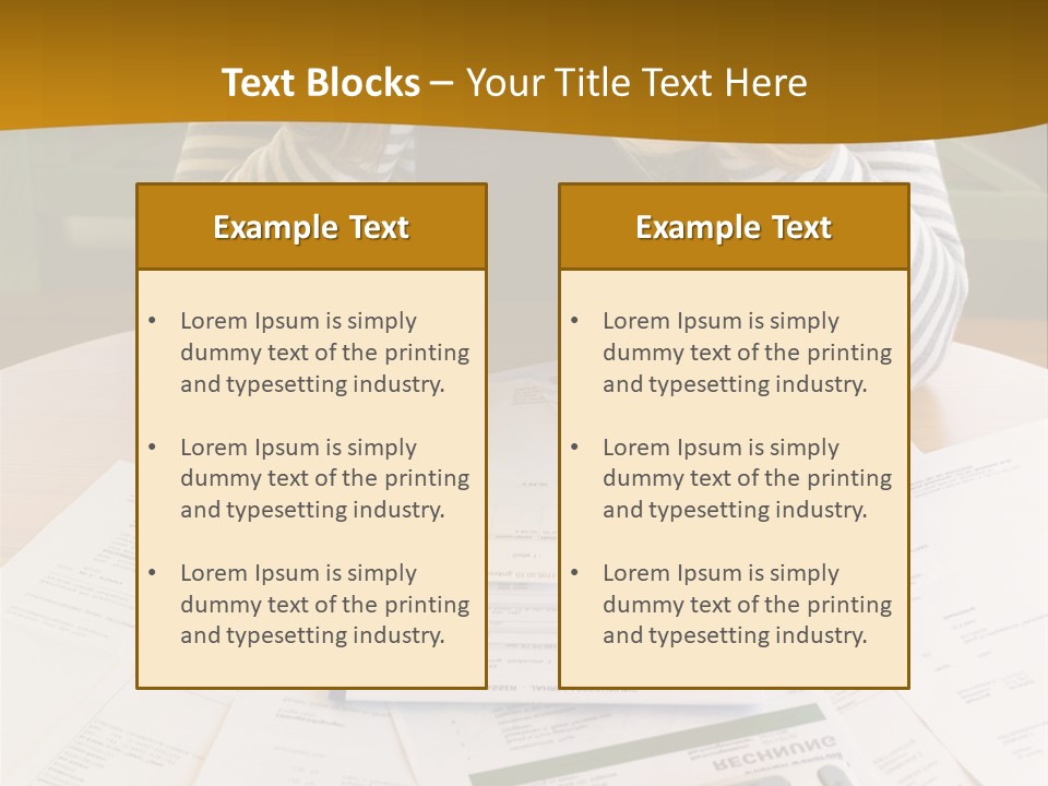 A Woman Sitting At A Table With A Calculator And Papers PowerPoint Template