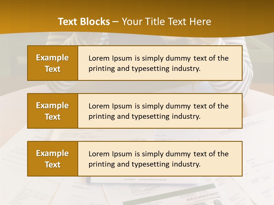 A Woman Sitting At A Table With A Calculator And Papers PowerPoint Template