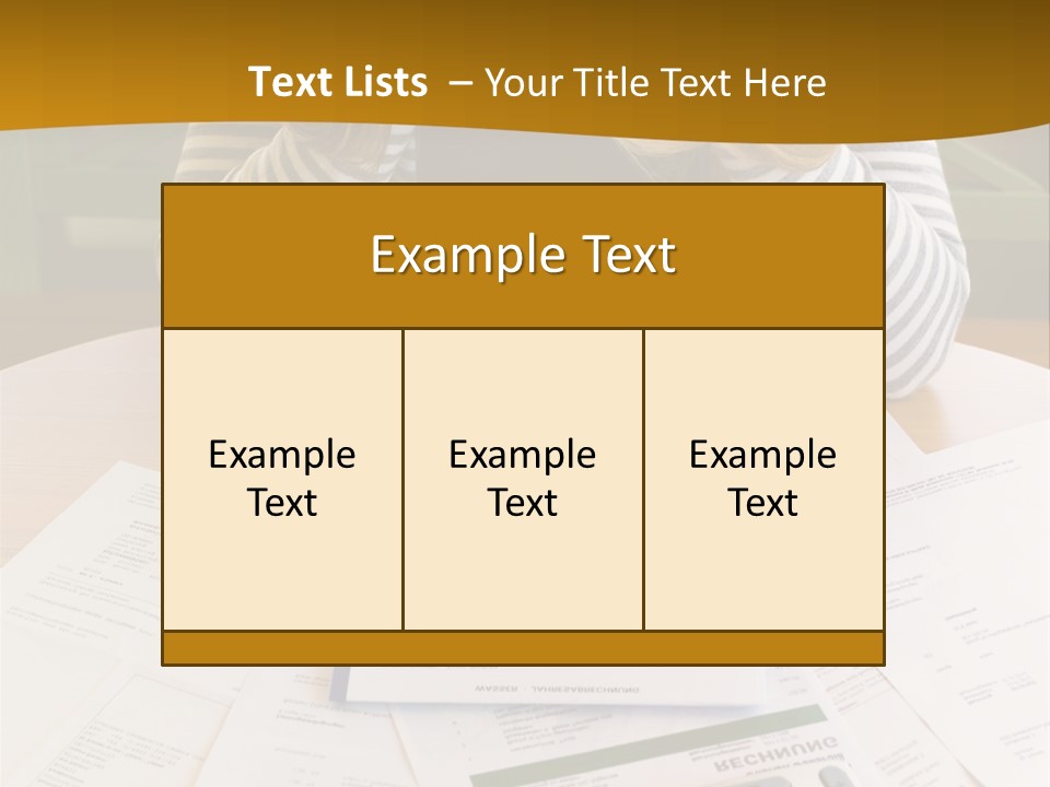 A Woman Sitting At A Table With A Calculator And Papers PowerPoint Template
