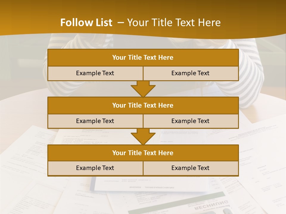 A Woman Sitting At A Table With A Calculator And Papers PowerPoint Template