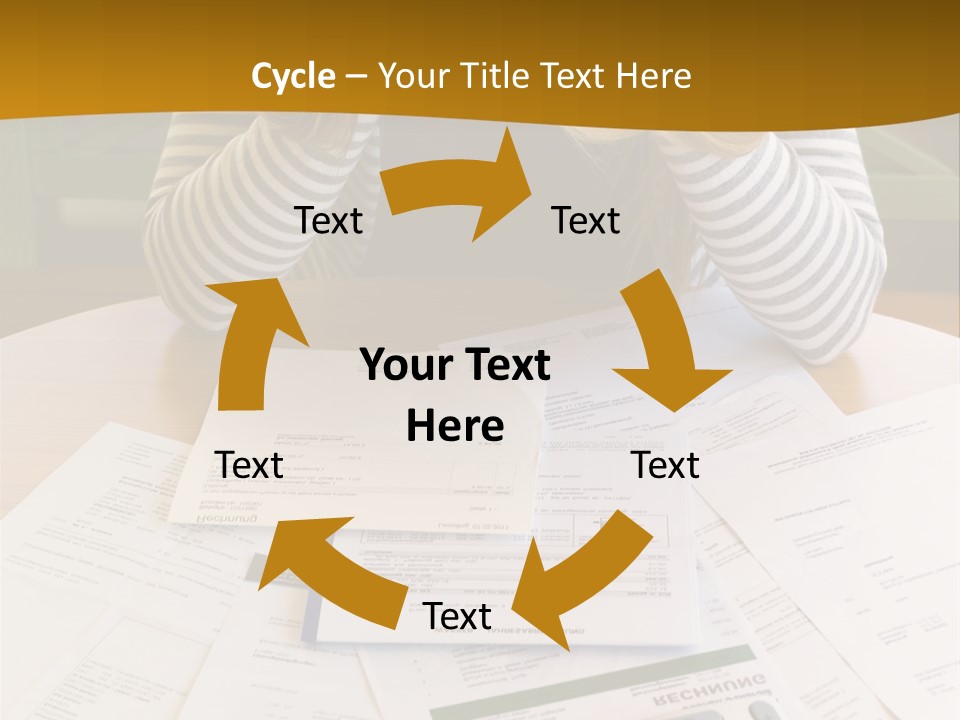 A Woman Sitting At A Table With A Calculator And Papers PowerPoint Template
