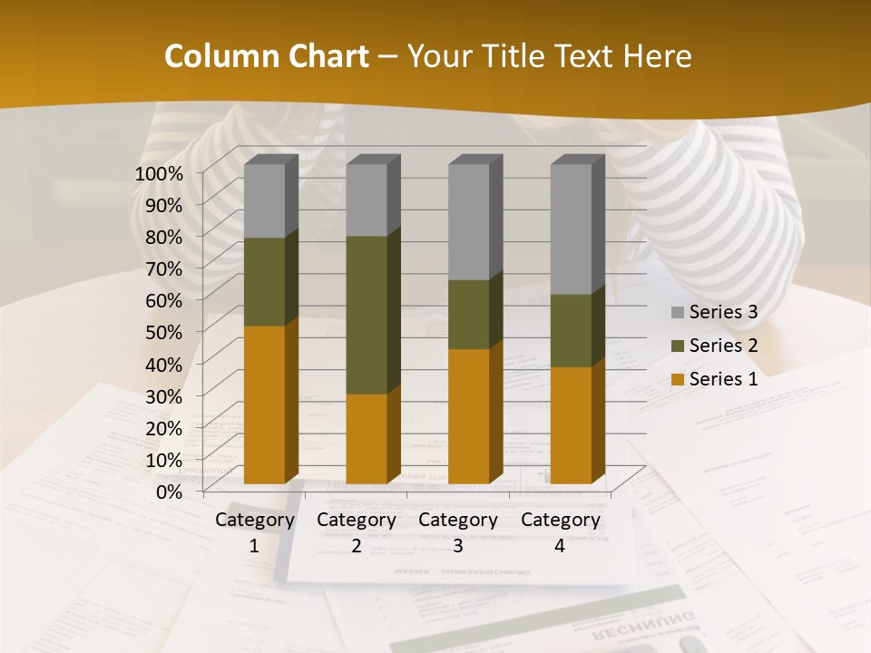 A Woman Sitting At A Table With A Calculator And Papers PowerPoint Template