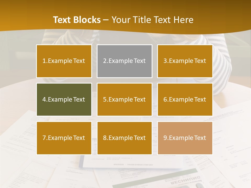 A Woman Sitting At A Table With A Calculator And Papers PowerPoint Template