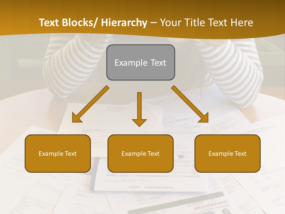 A Woman Sitting At A Table With A Calculator And Papers PowerPoint Template