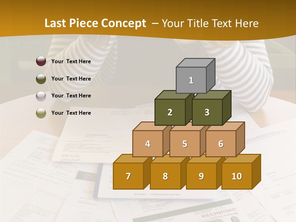 A Woman Sitting At A Table With A Calculator And Papers PowerPoint Template