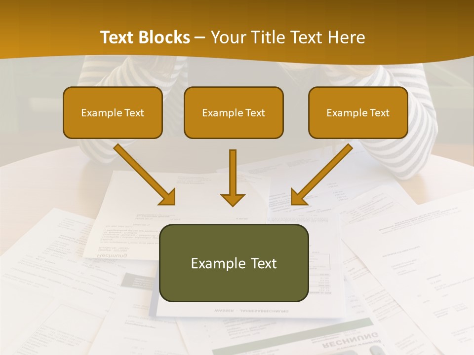 A Woman Sitting At A Table With A Calculator And Papers PowerPoint Template