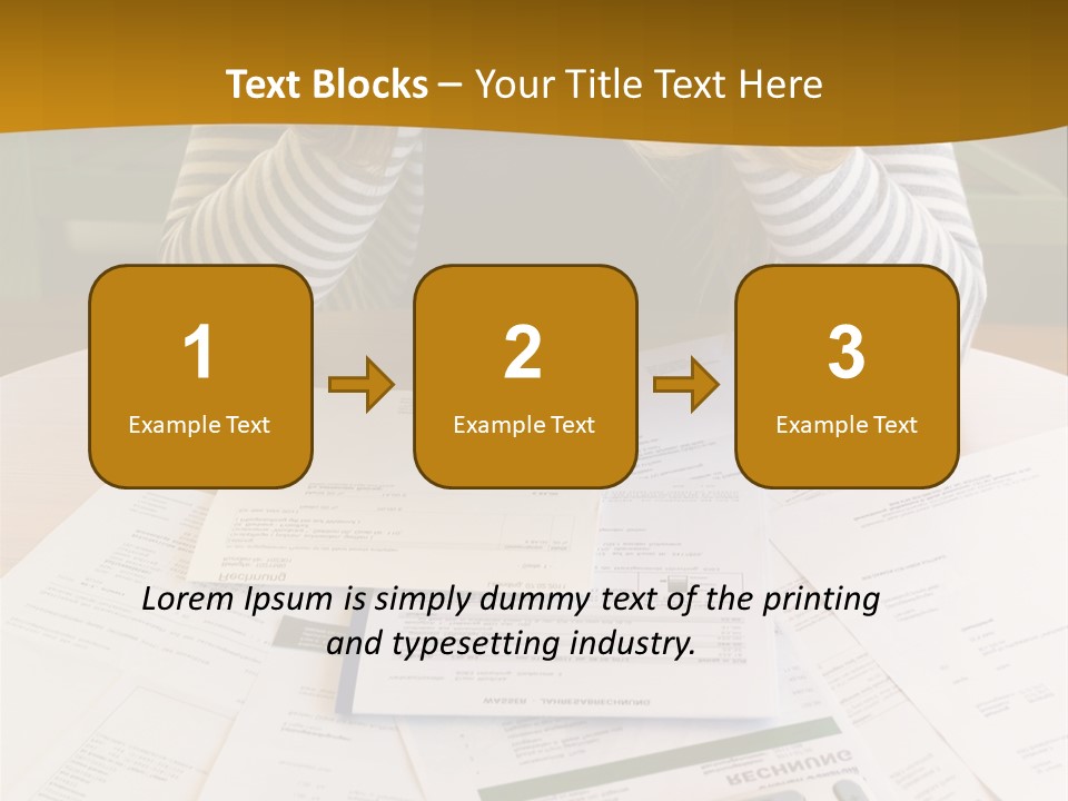 A Woman Sitting At A Table With A Calculator And Papers PowerPoint Template