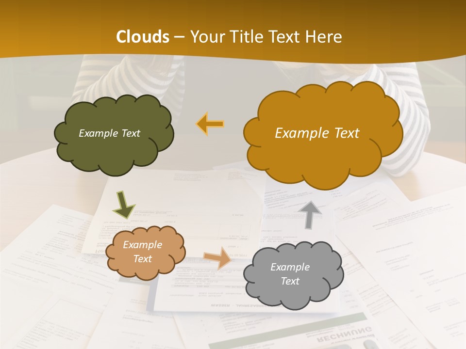 A Woman Sitting At A Table With A Calculator And Papers PowerPoint Template