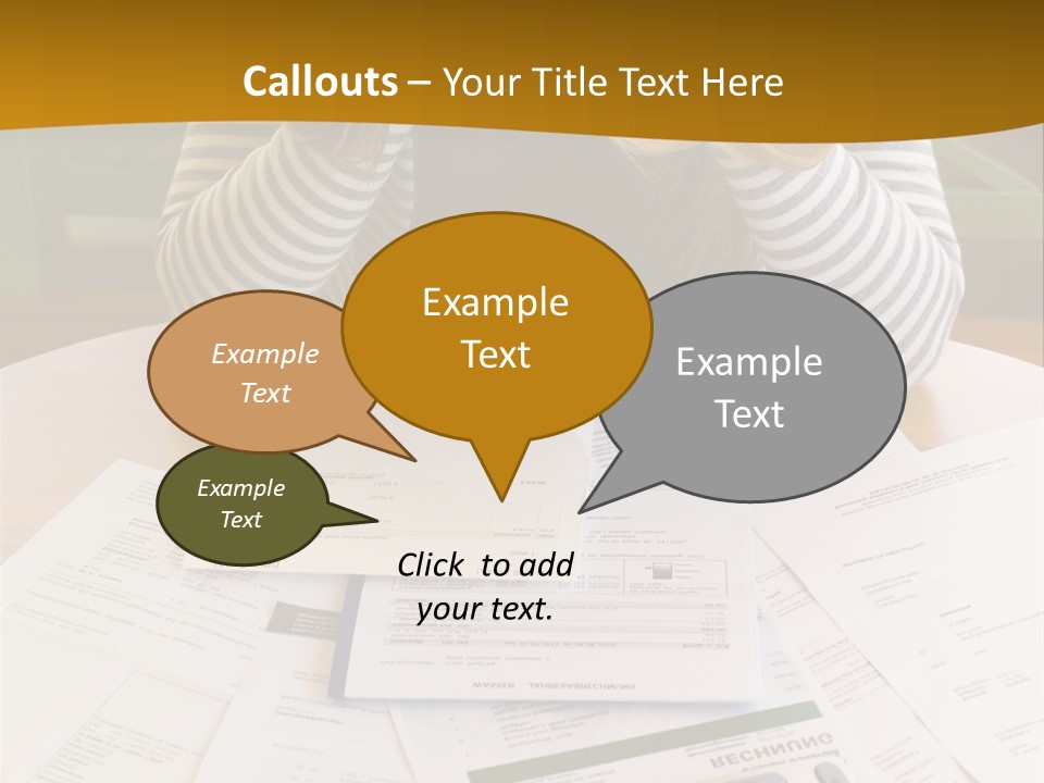 A Woman Sitting At A Table With A Calculator And Papers PowerPoint Template