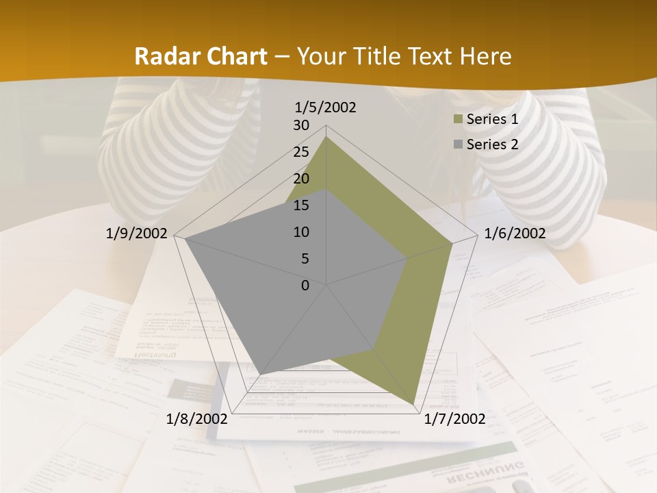 A Woman Sitting At A Table With A Calculator And Papers PowerPoint Template