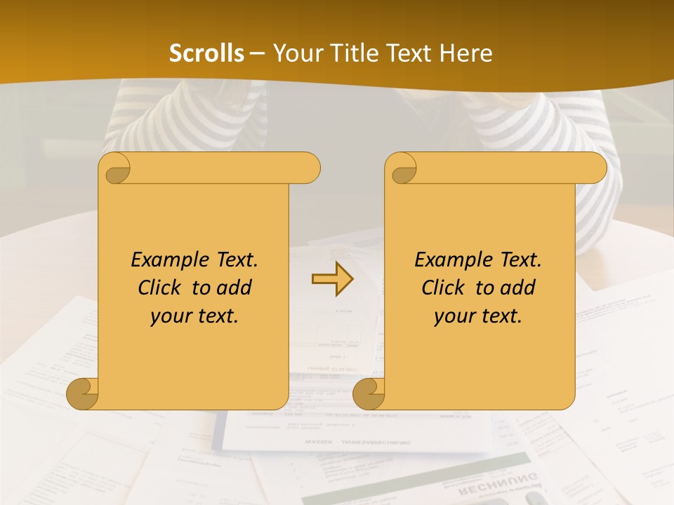 A Woman Sitting At A Table With A Calculator And Papers PowerPoint Template
