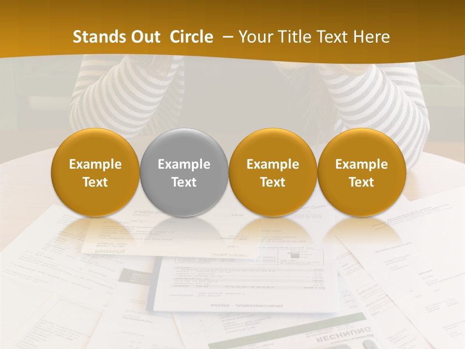 A Woman Sitting At A Table With A Calculator And Papers PowerPoint Template