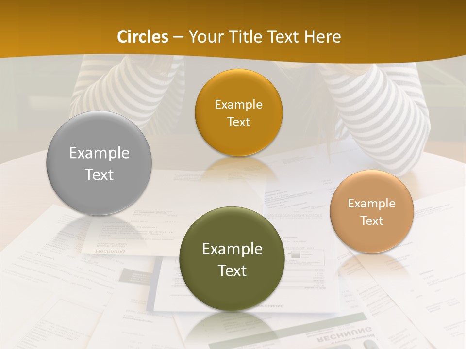 A Woman Sitting At A Table With A Calculator And Papers PowerPoint Template