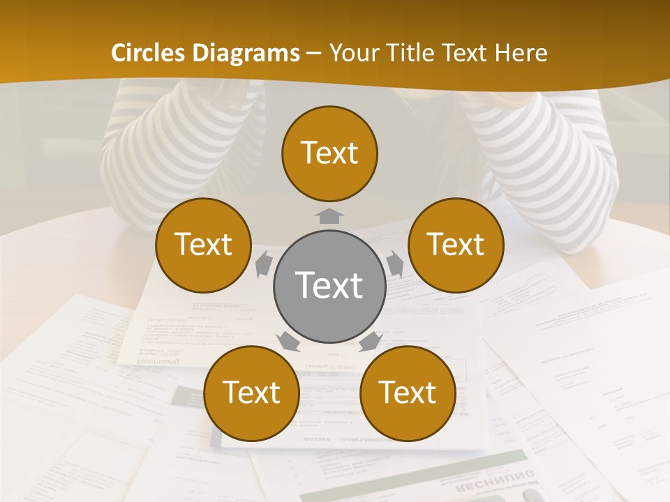 A Woman Sitting At A Table With A Calculator And Papers PowerPoint Template