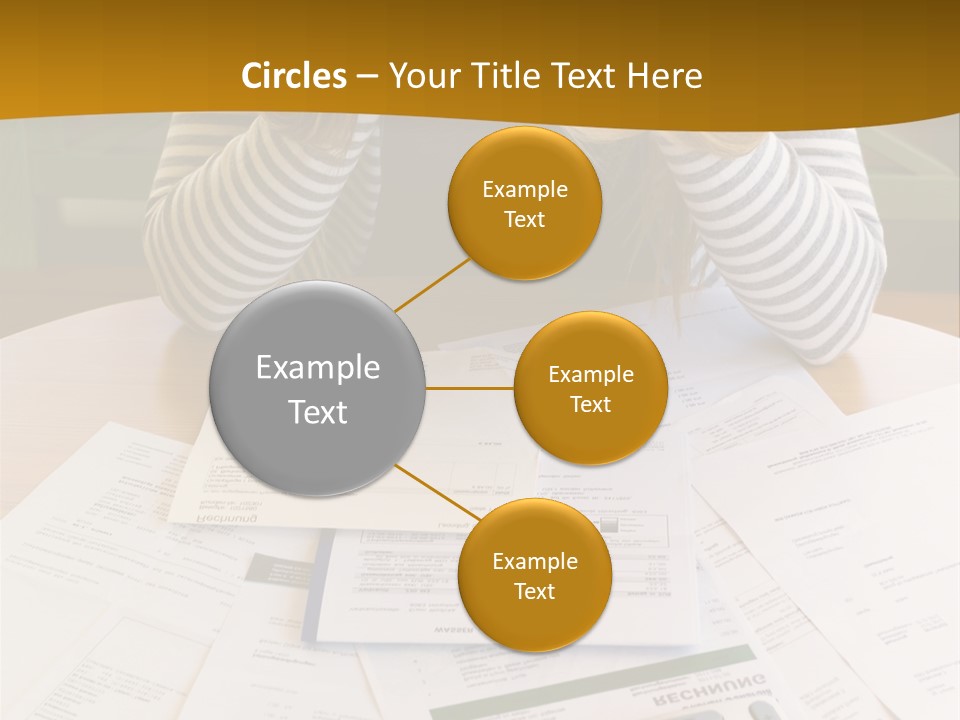 A Woman Sitting At A Table With A Calculator And Papers PowerPoint Template