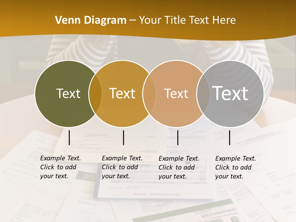 A Woman Sitting At A Table With A Calculator And Papers PowerPoint Template
