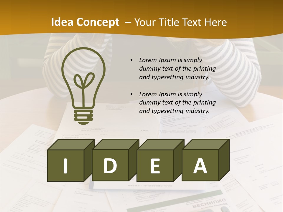 A Woman Sitting At A Table With A Calculator And Papers PowerPoint Template