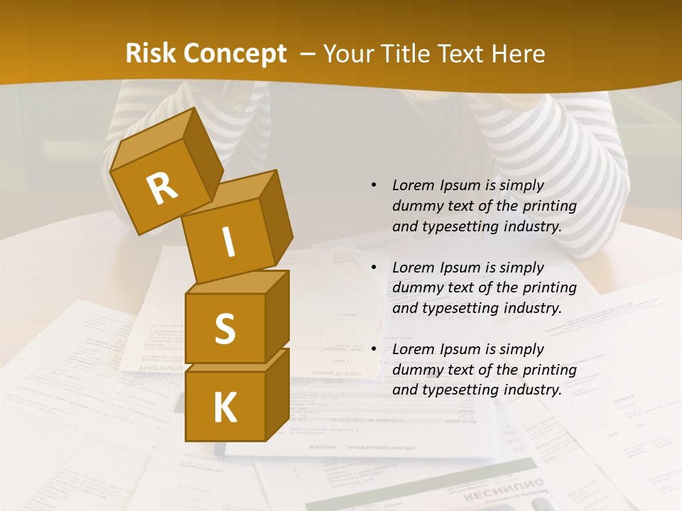 A Woman Sitting At A Table With A Calculator And Papers PowerPoint Template