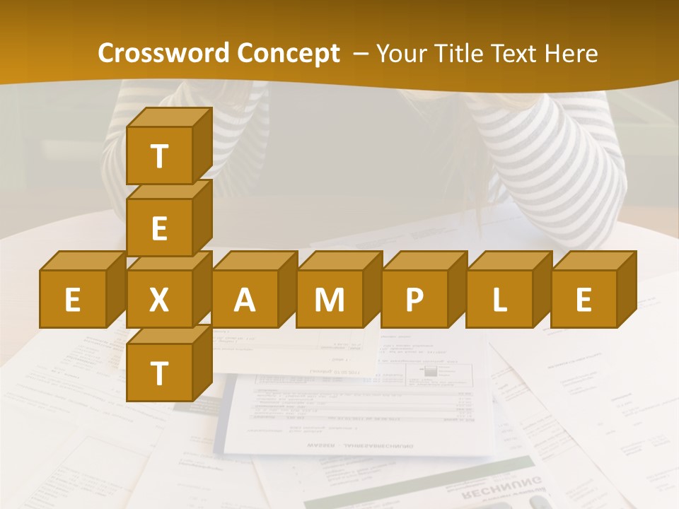 A Woman Sitting At A Table With A Calculator And Papers PowerPoint Template