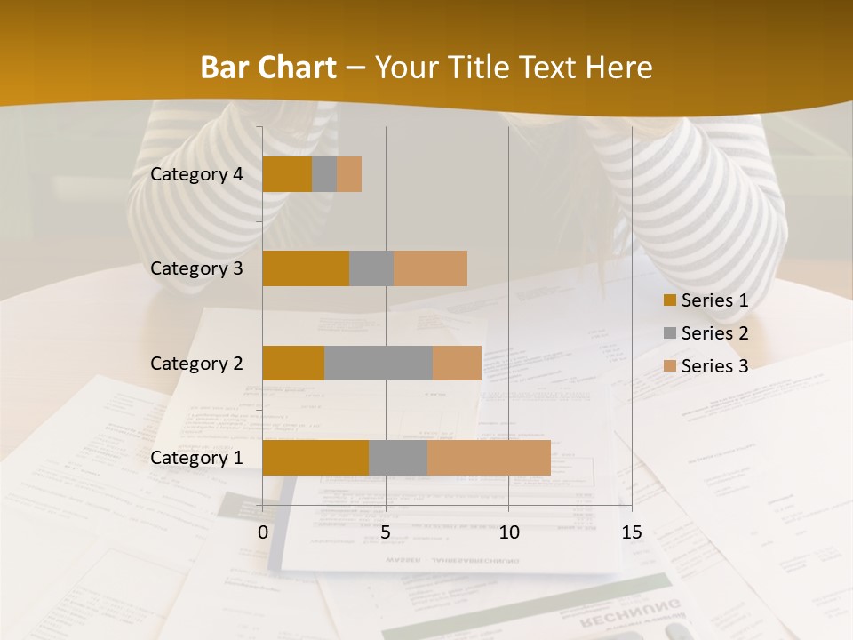 A Woman Sitting At A Table With A Calculator And Papers PowerPoint Template