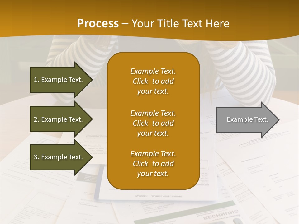 A Woman Sitting At A Table With A Calculator And Papers PowerPoint Template