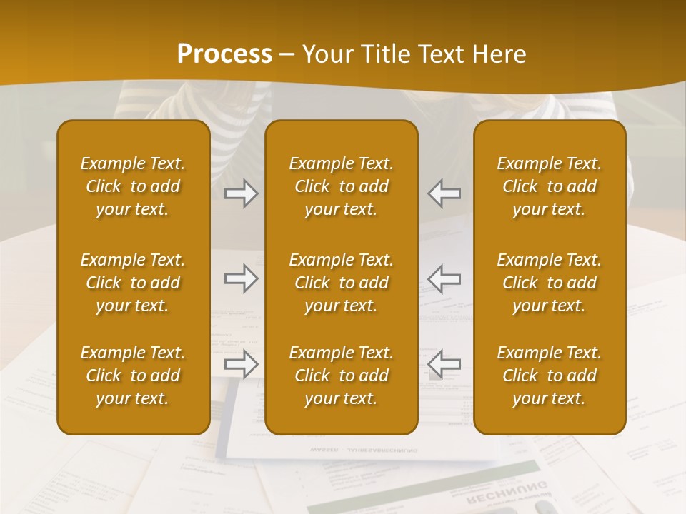 A Woman Sitting At A Table With A Calculator And Papers PowerPoint Template