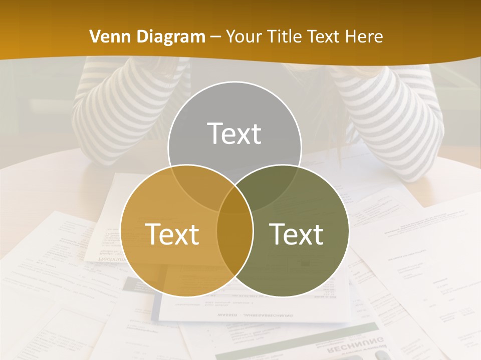 A Woman Sitting At A Table With A Calculator And Papers PowerPoint Template