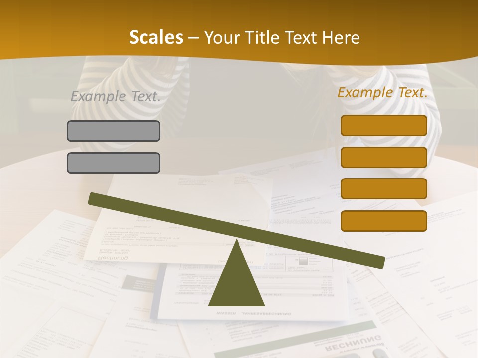 A Woman Sitting At A Table With A Calculator And Papers PowerPoint Template