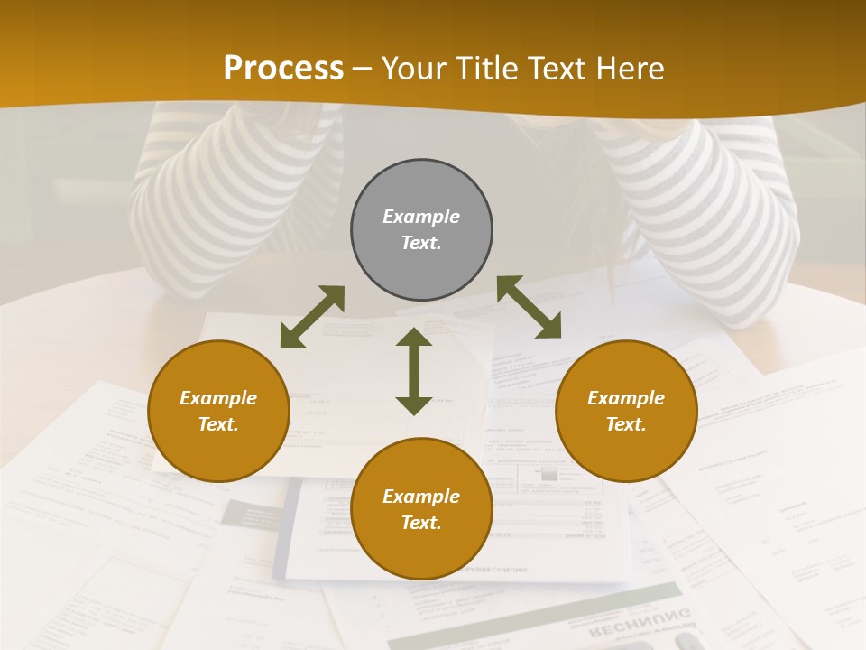 A Woman Sitting At A Table With A Calculator And Papers PowerPoint Template