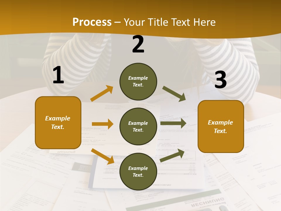 A Woman Sitting At A Table With A Calculator And Papers PowerPoint Template