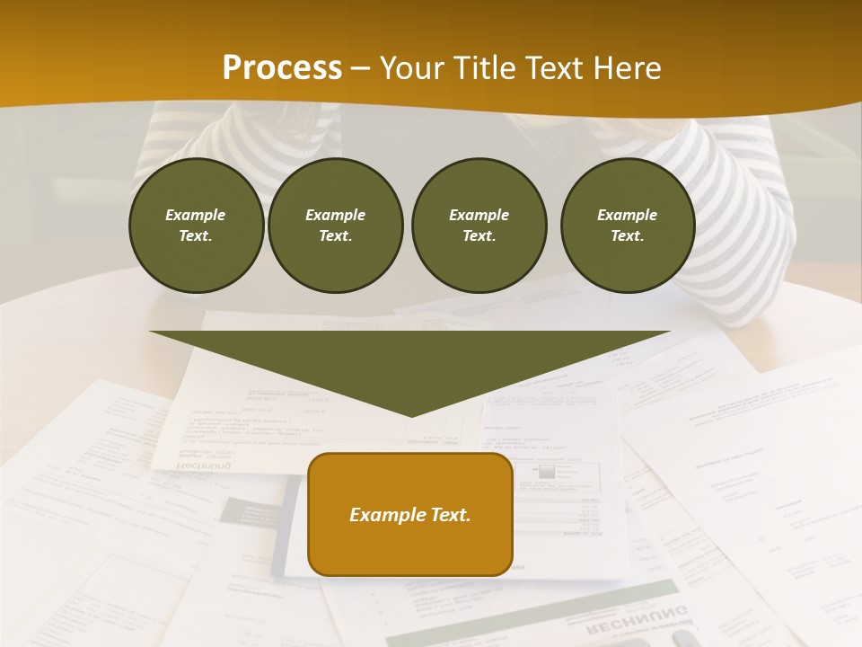 A Woman Sitting At A Table With A Calculator And Papers PowerPoint Template