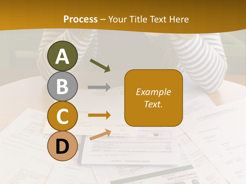 A Woman Sitting At A Table With A Calculator And Papers PowerPoint Template
